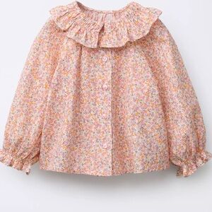 Zara Pink Floral Ruffle Collar Blouse, 3T